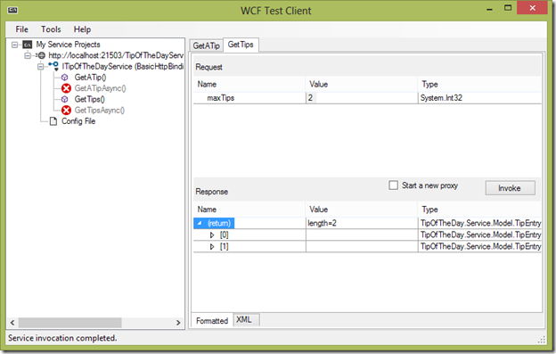 Invoke service from WCF Test Client