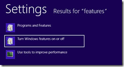 Turn Windows Features on or off - Windows 8