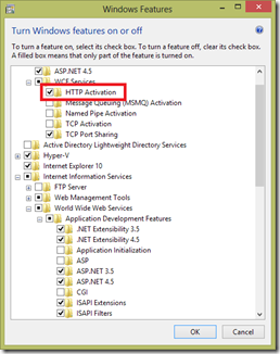 Enable "HTTP Activation" in Windows Features dialog